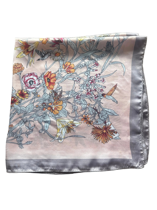 Vintage 1980s–1990s Floral Botanical Scarf 52 x 52 cm Pink Garden Print
