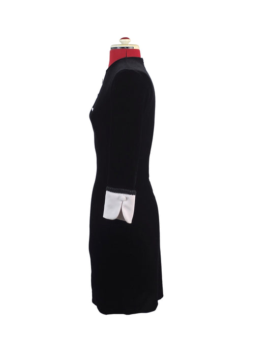 Vintage-inspired Black Velvet Mod Style Dress with Contrast Cuffs