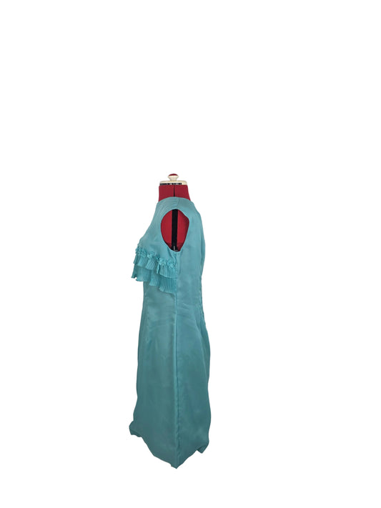 Late 1960s Turquoise Handmade Chiffon Cocktail Dress