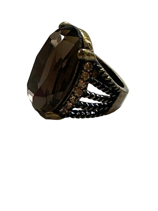 Vintage-Inspired Smoky Quartz Cocktail Ring – Statement Crystal Ring