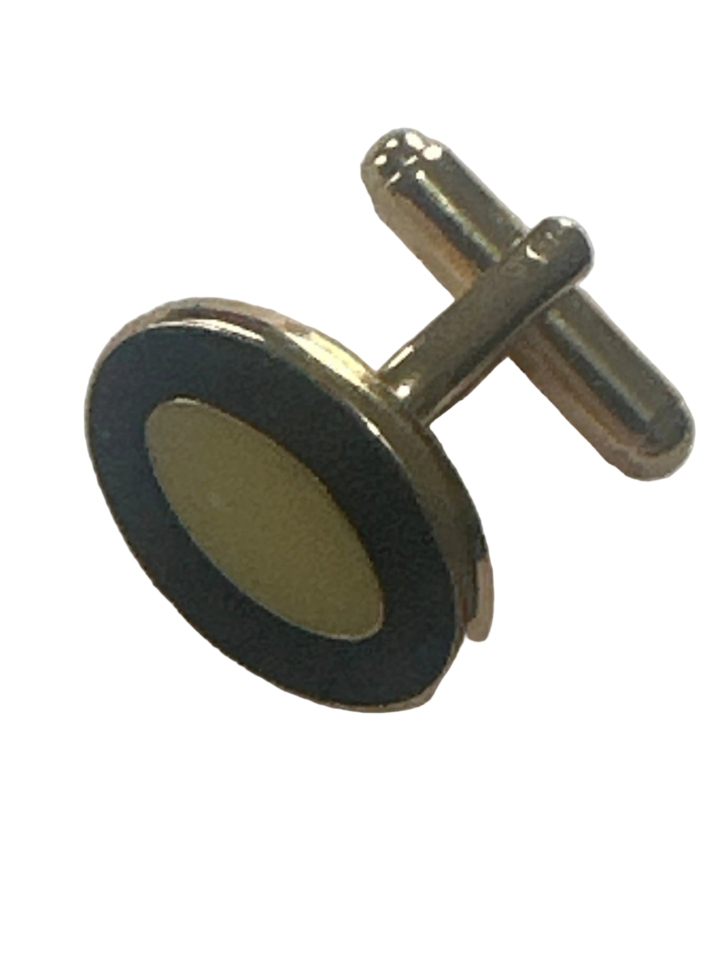 Vintage Oval Cufflinks with Black & Cream Enamel – Gold Tone, Late 20th Century