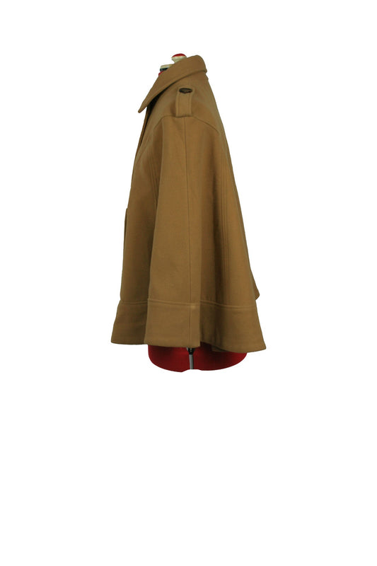 Vintage-inspired Camel Military Cape Coat by Miss Real