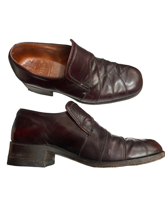 1980s Lotus Burgundy Leather Slip On Shoes Made in England