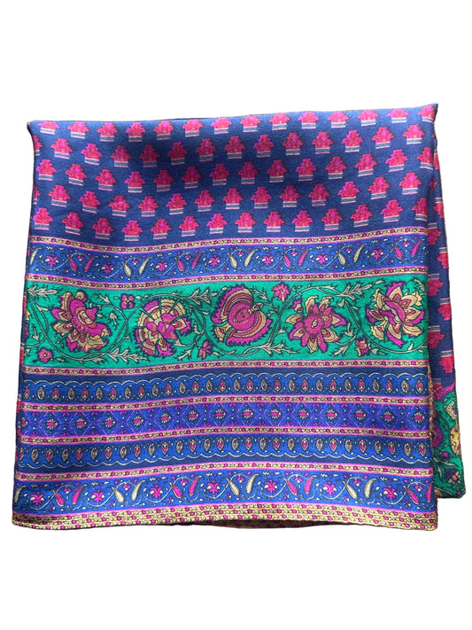 Vintage Floral Border Scarf c.1980s–1990s, Square Fashion Scarf 81 x 81 cm