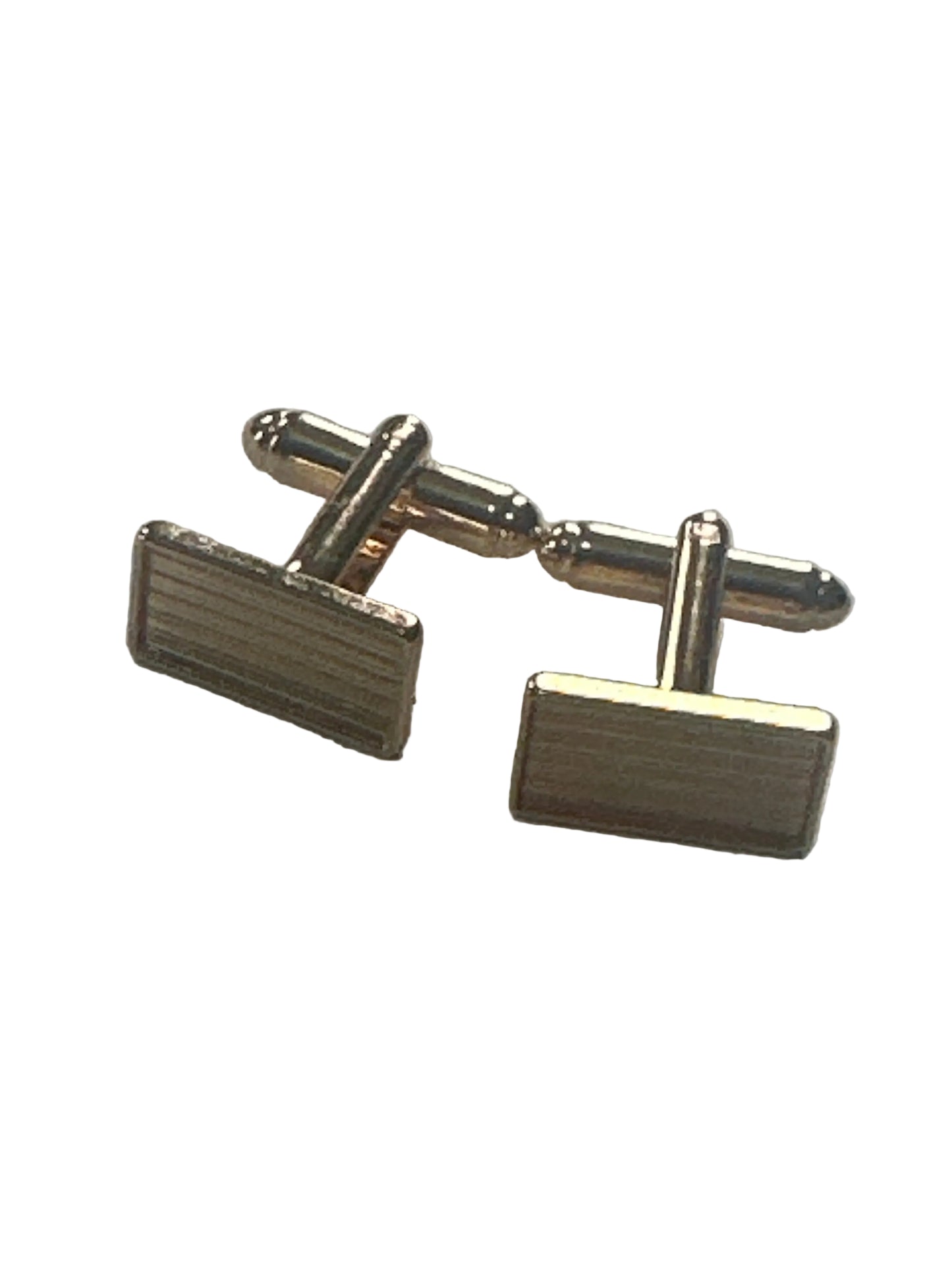 Vintage Gold Tone Rectangular Cufflinks, Ribbed Engine Turned Design – Classic Gentleman Style – Late 20th Century
