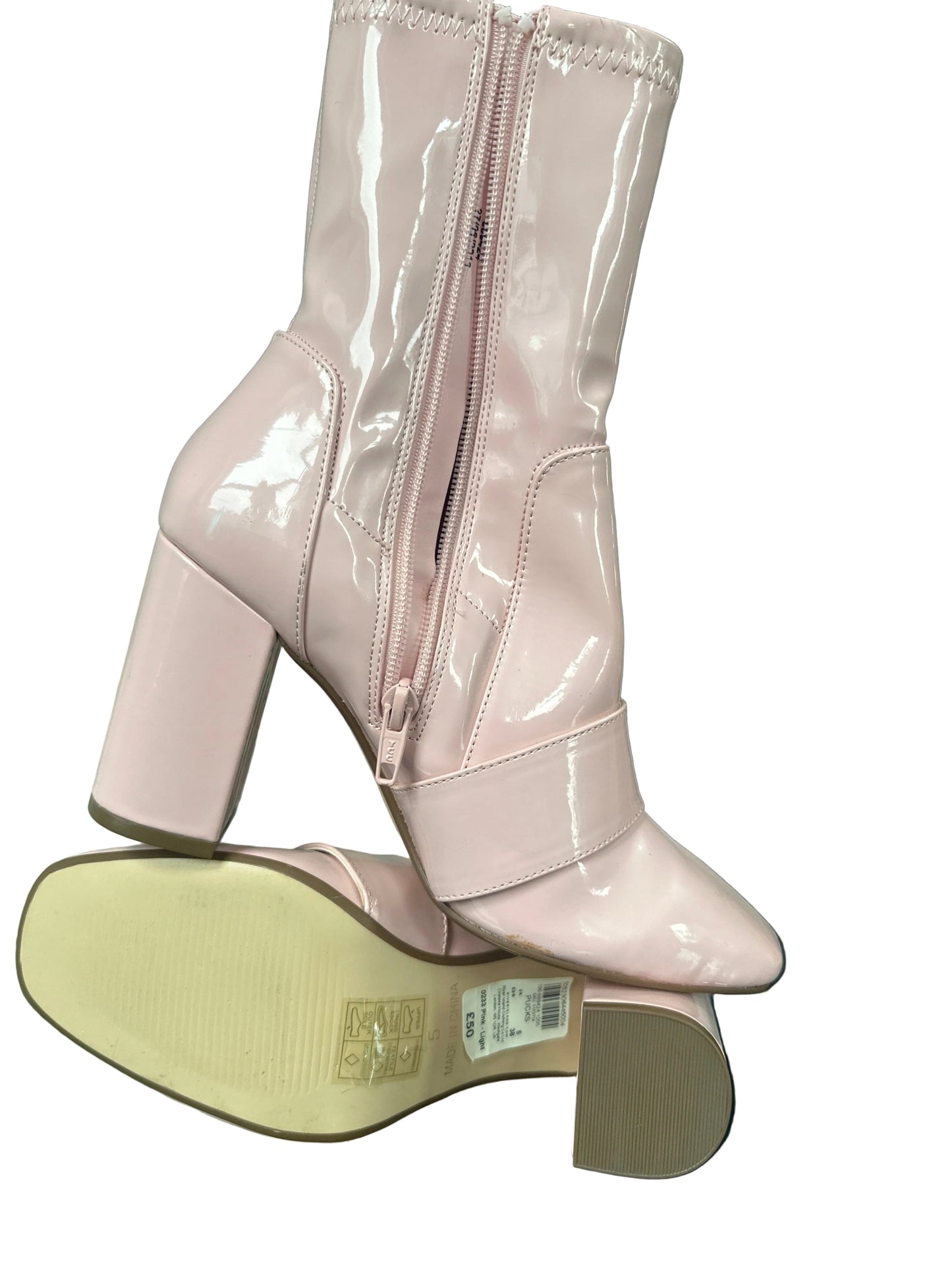 Retro-Inspired River Island Pink Patent Ankle Boots UK 5