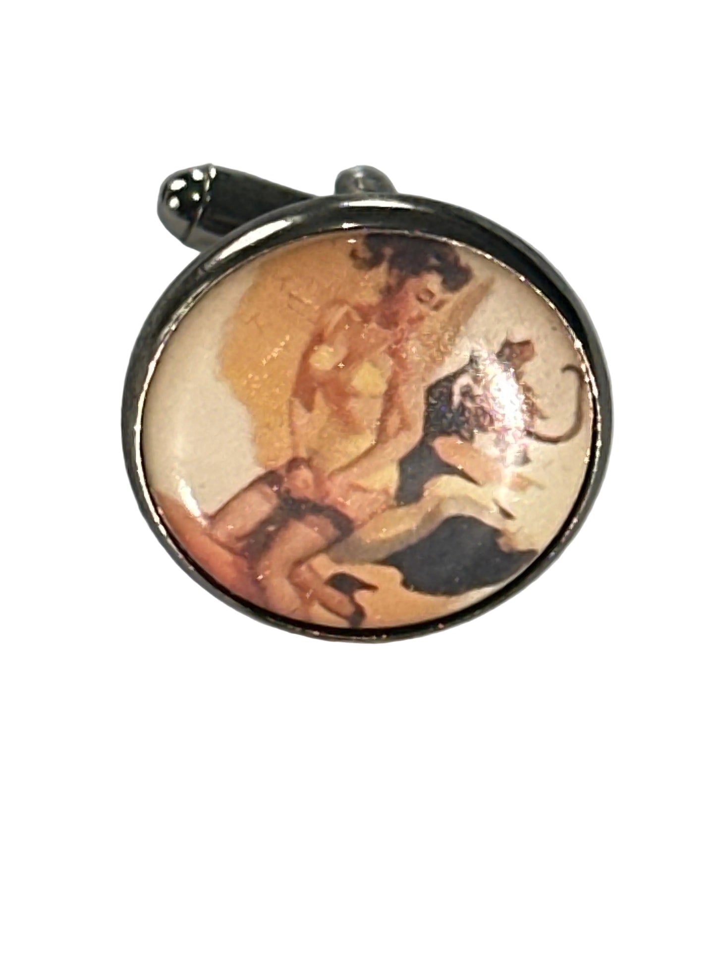 Vintage Pin-Up Devil Girl Cufflinks, Retro Naughty Novelty Design ,Late 20th Century