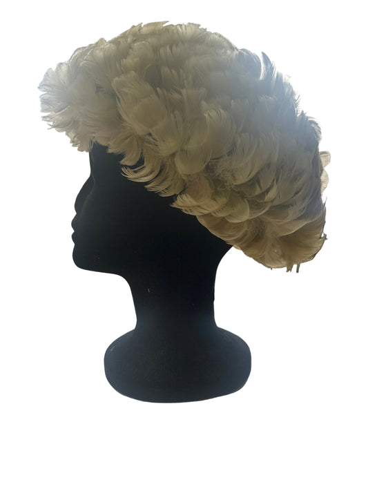 1940s Vintage Feather Wig Hat Cream Feather Theatrical Burlesque Headpiece