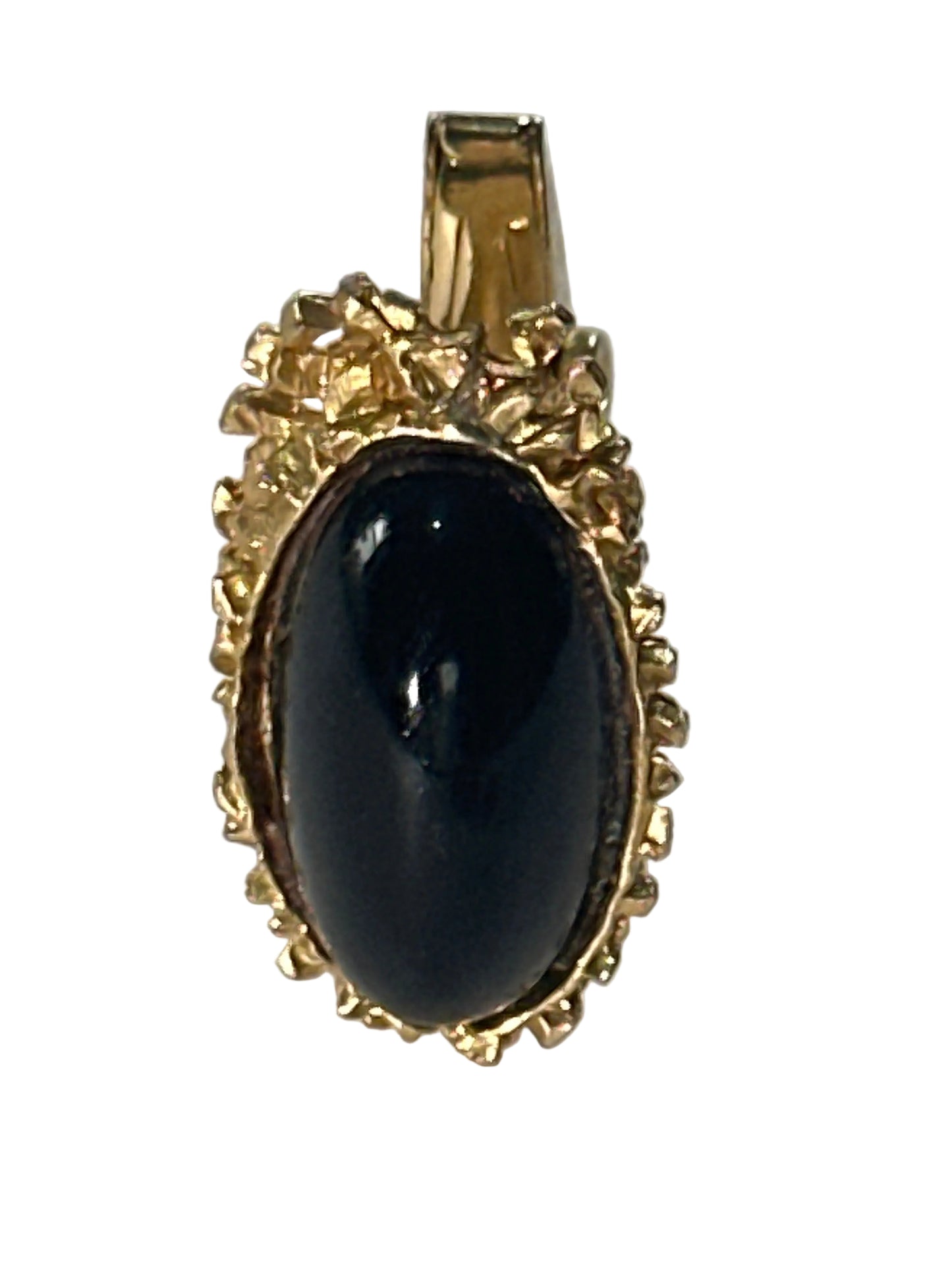 Vintage 1970s Nugget Style Cufflinks – Black Oval Cabochon, Gold Tone Brutalist Design