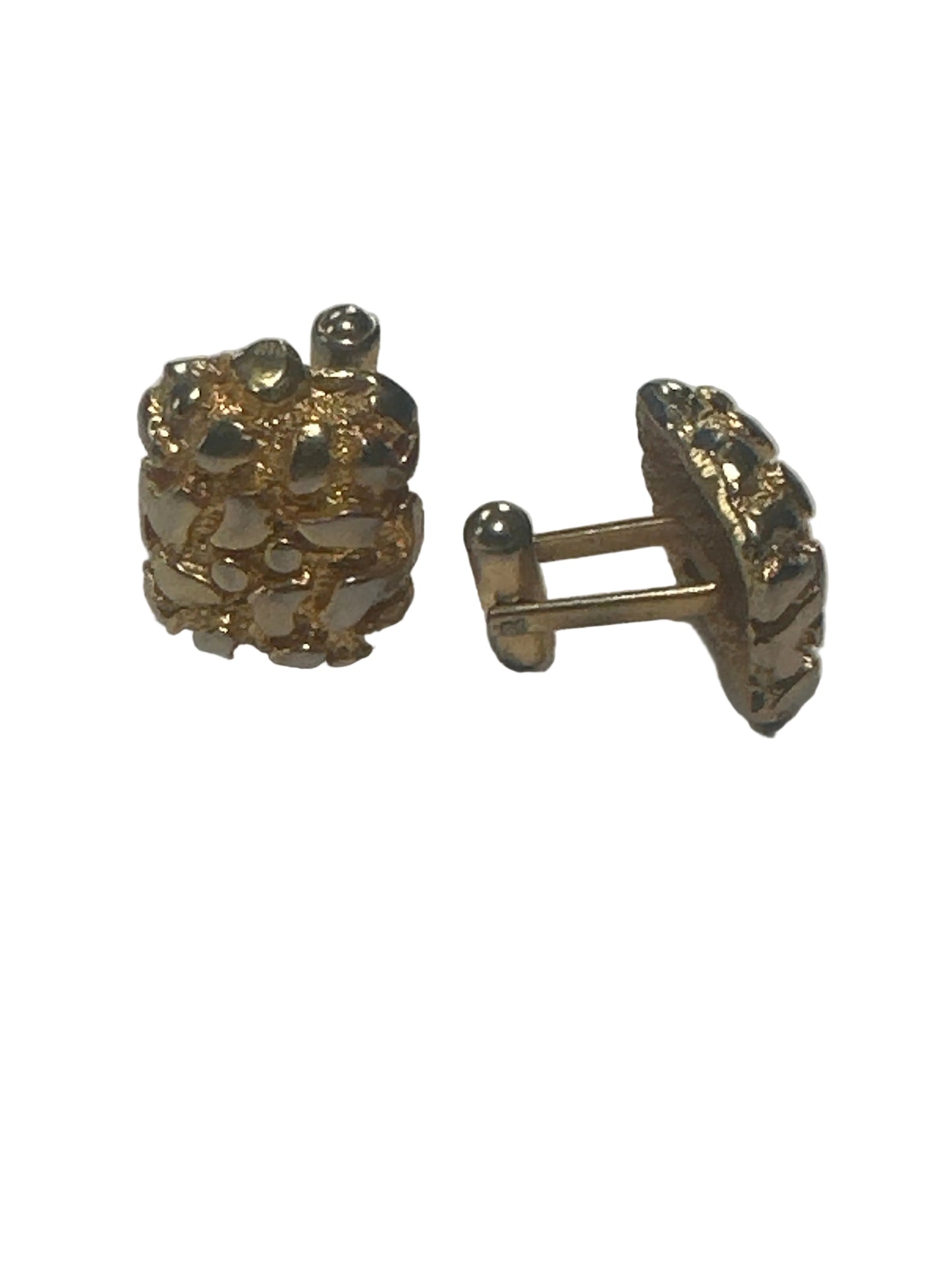 Vintage Gold-Tone Textured Cufflinks – Decorative Relief Design, Late 20th Century