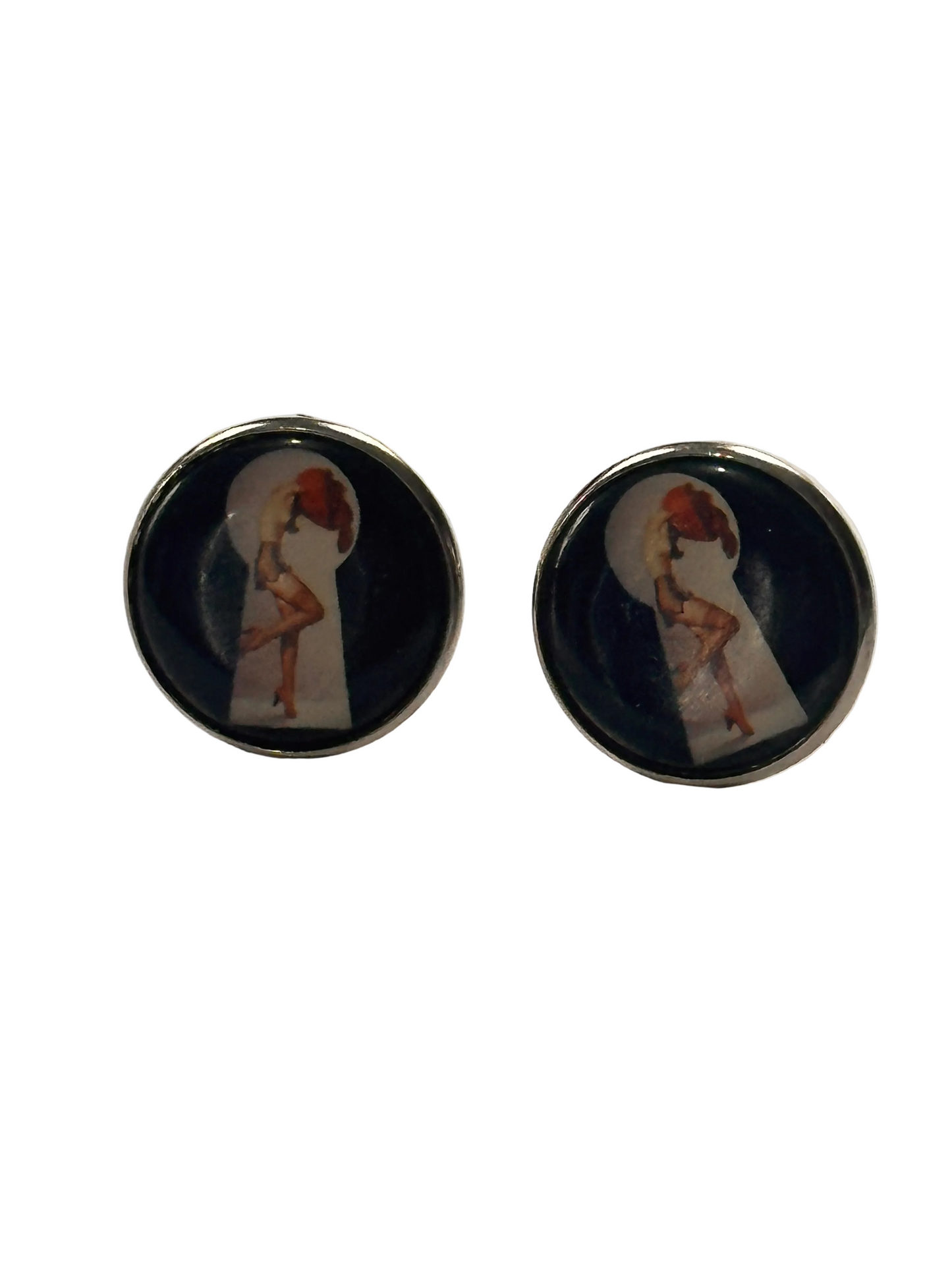 Vintage Pin-Up Girl Cufflinks – Retro Cabochon Design – Late 20th Century