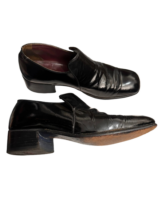 1980s Grenson Black Leather Court Shoes UK 8 EX Handmade England Vintage Block Heel