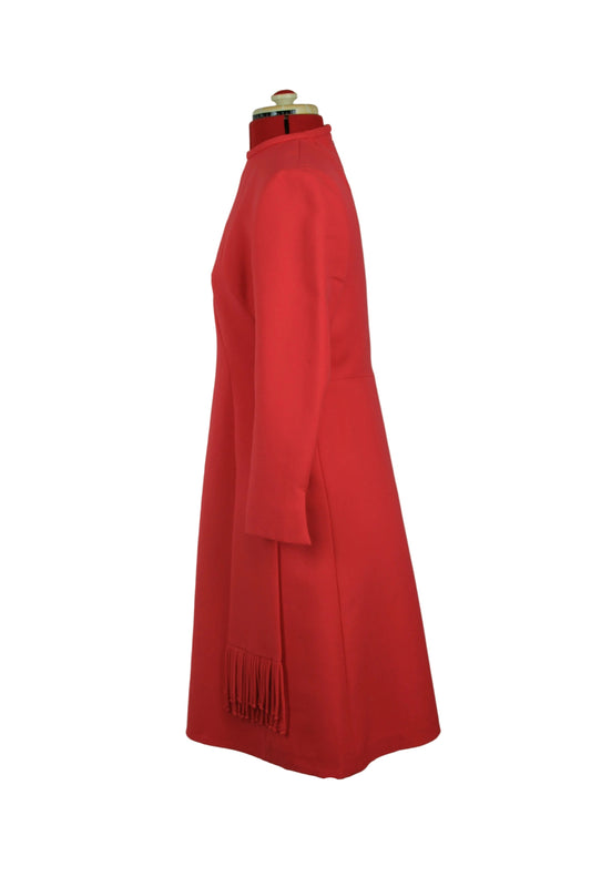 Late 1960s Sculptural Red Mod Dress with Fringe Detail Peggy French Couture