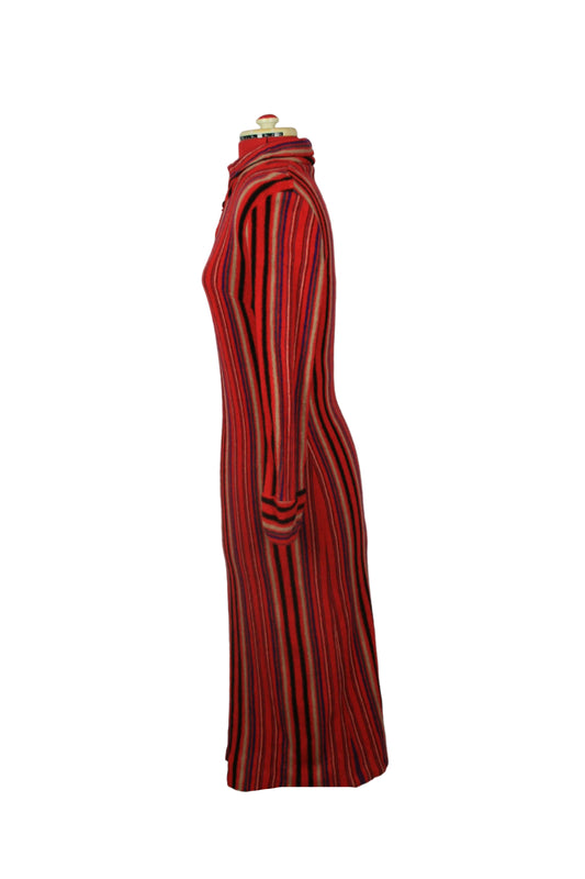Late 1960s Red Graphic Stripe Mod Dress – Tailored Maxi Silhouette