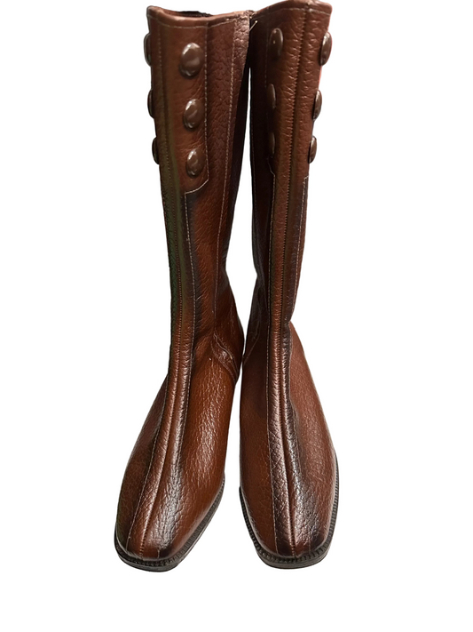 Rare 1960s CEBO EVA 65 Brown Pebbled Leather Boots Made in Czechoslovakia