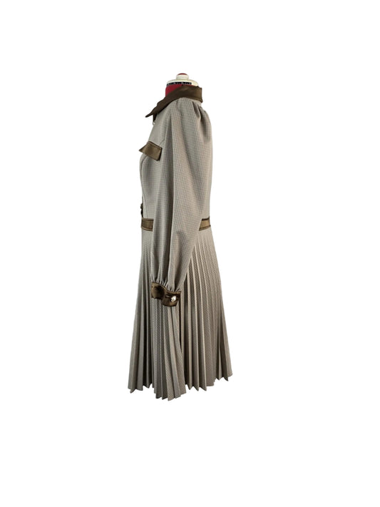 1970s Pleated Midi Dress, Elegant Satin Detail