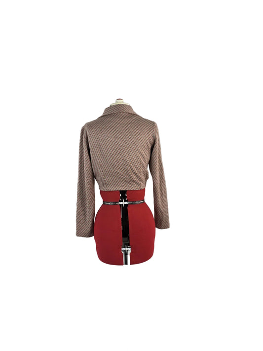 1970s Vintage Cropped Jacket in Textured Stripe Wool Blend