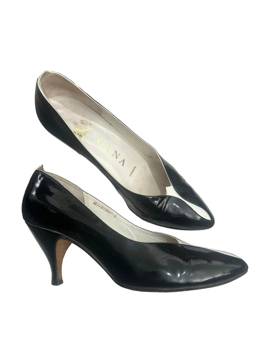Late 1980s Gina London Black Patent Leather Court Shoes UK 5/6