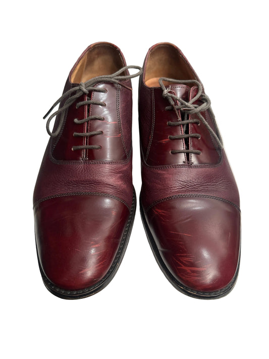 1980s Loake Burgundy Leather Cap Toe Oxford Shoes Made in England UK 8.5