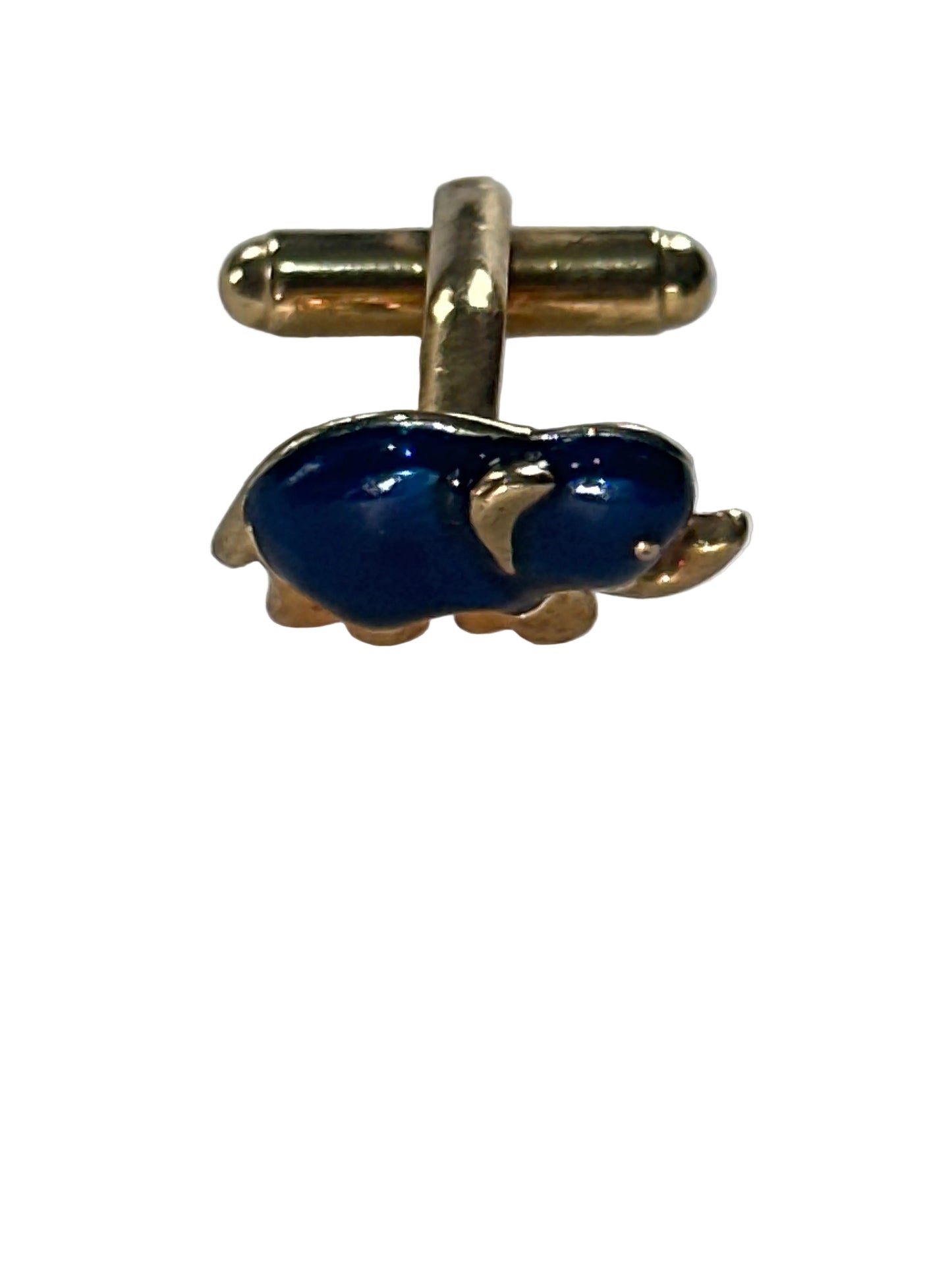 Vintage Blue Enamel Elephant Cufflinks,  Gold Tone Animal Novelty Cufflinks