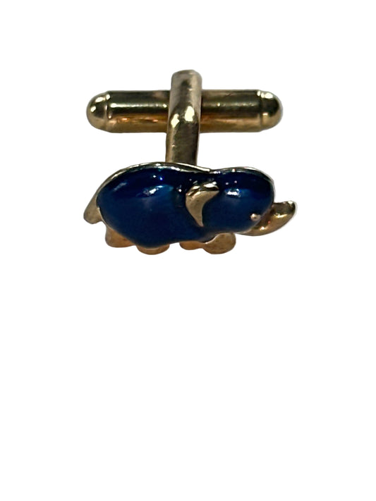 Vintage Blue Enamel Elephant Cufflinks,  Gold Tone Animal Novelty Cufflinks