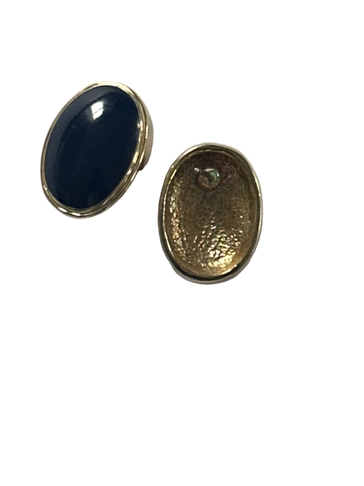 Vintage 1950s-Inspired Oval Earrings in Navy Resin and Gold-Tone Setting