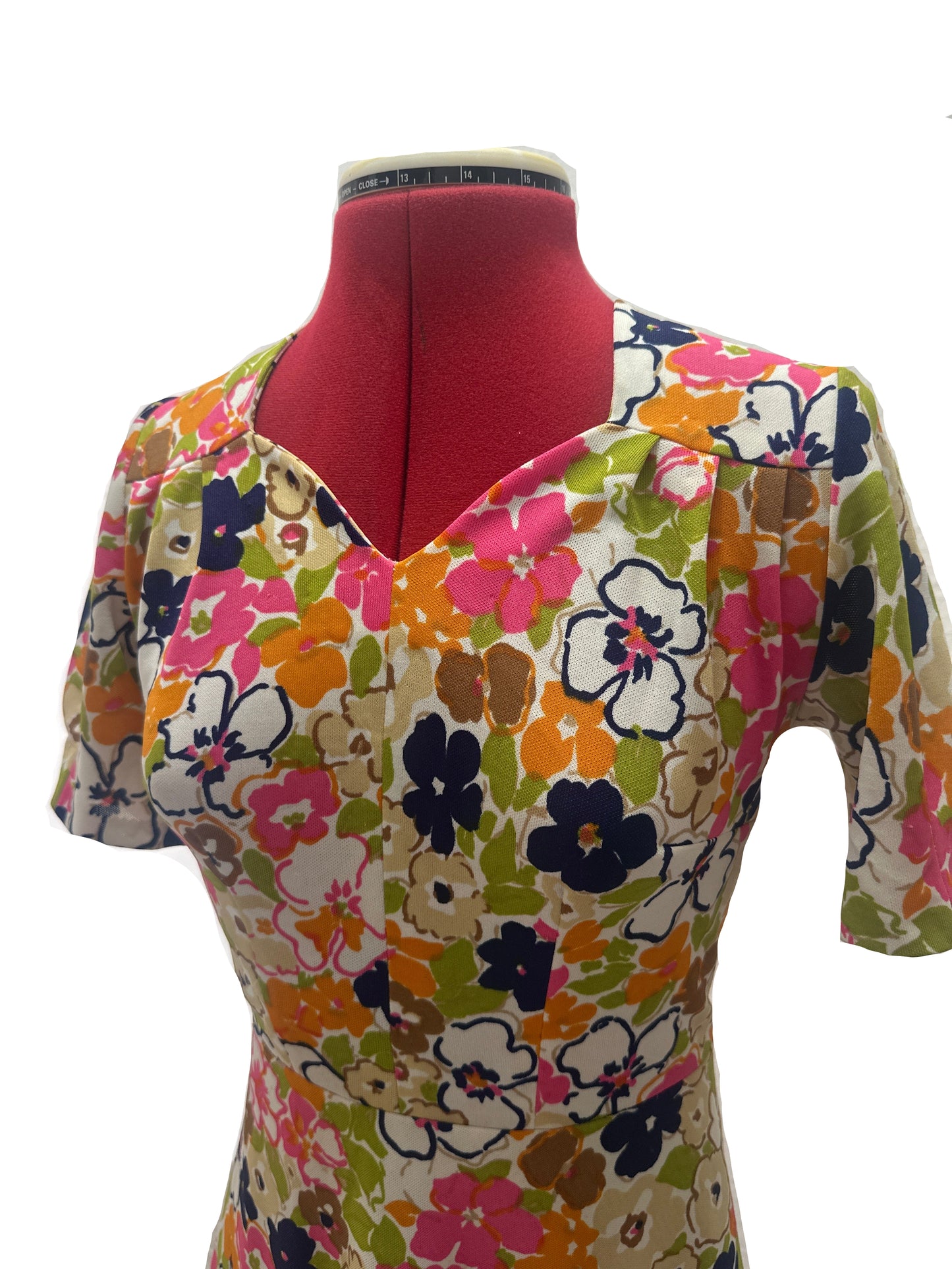 Late 1960s–1970s Handmade Floral Dress, Sweetheart Neckline