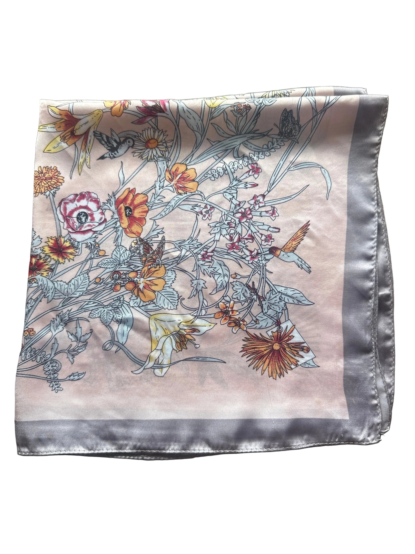 Vintage 1980s–1990s Floral Botanical Scarf 52 x 52 cm Pink Garden Print