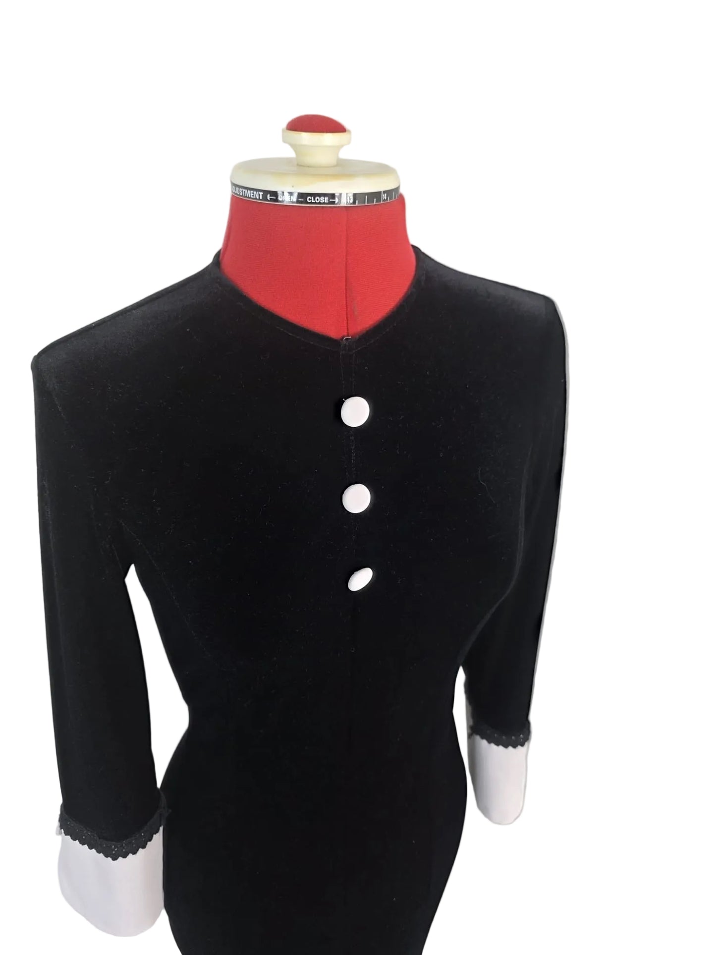 Vintage-inspired Black Velvet Mod Style Dress with Contrast Cuffs