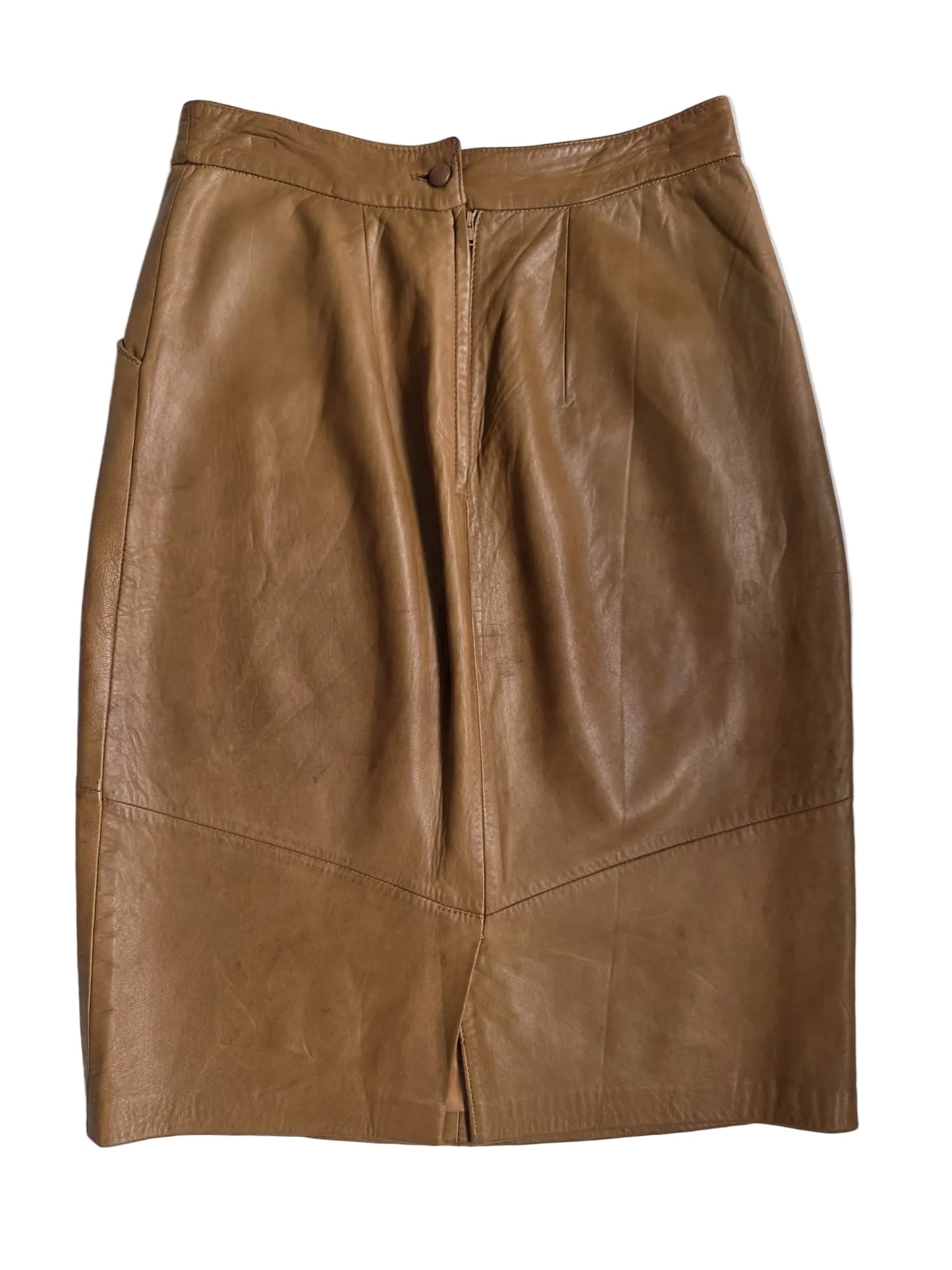 1980s Fritala Finland Soft Leather Midi Skirt Camel Brown Genuine Leather