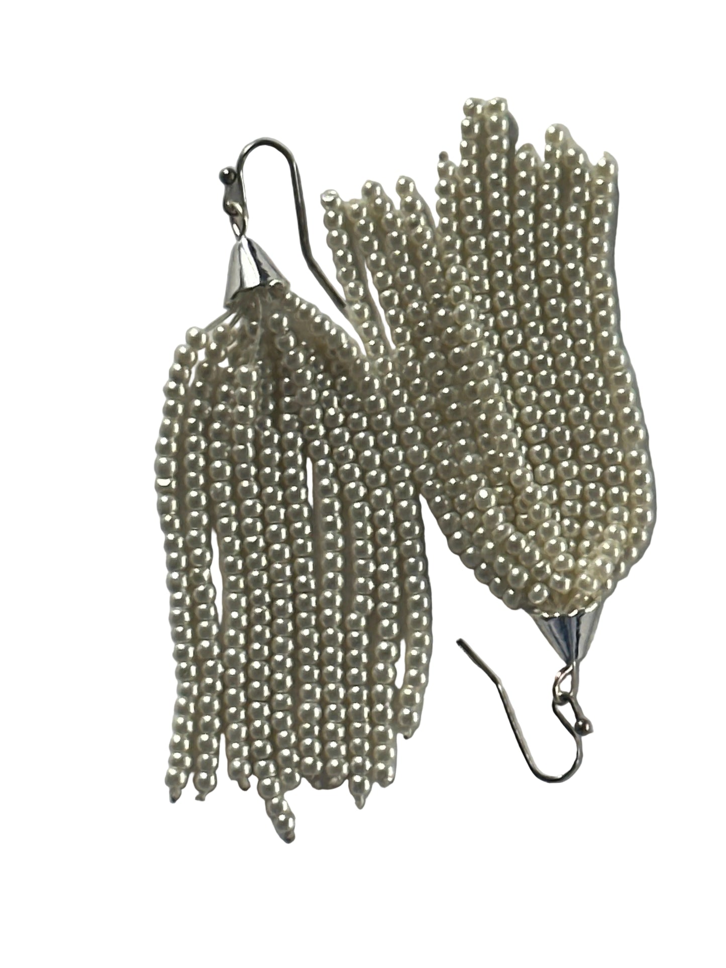 Beaded Tassel Earrings,  Pearl Tone
