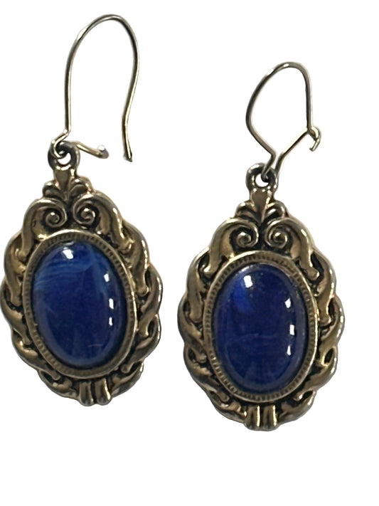 Navy Oval Drop Earrings