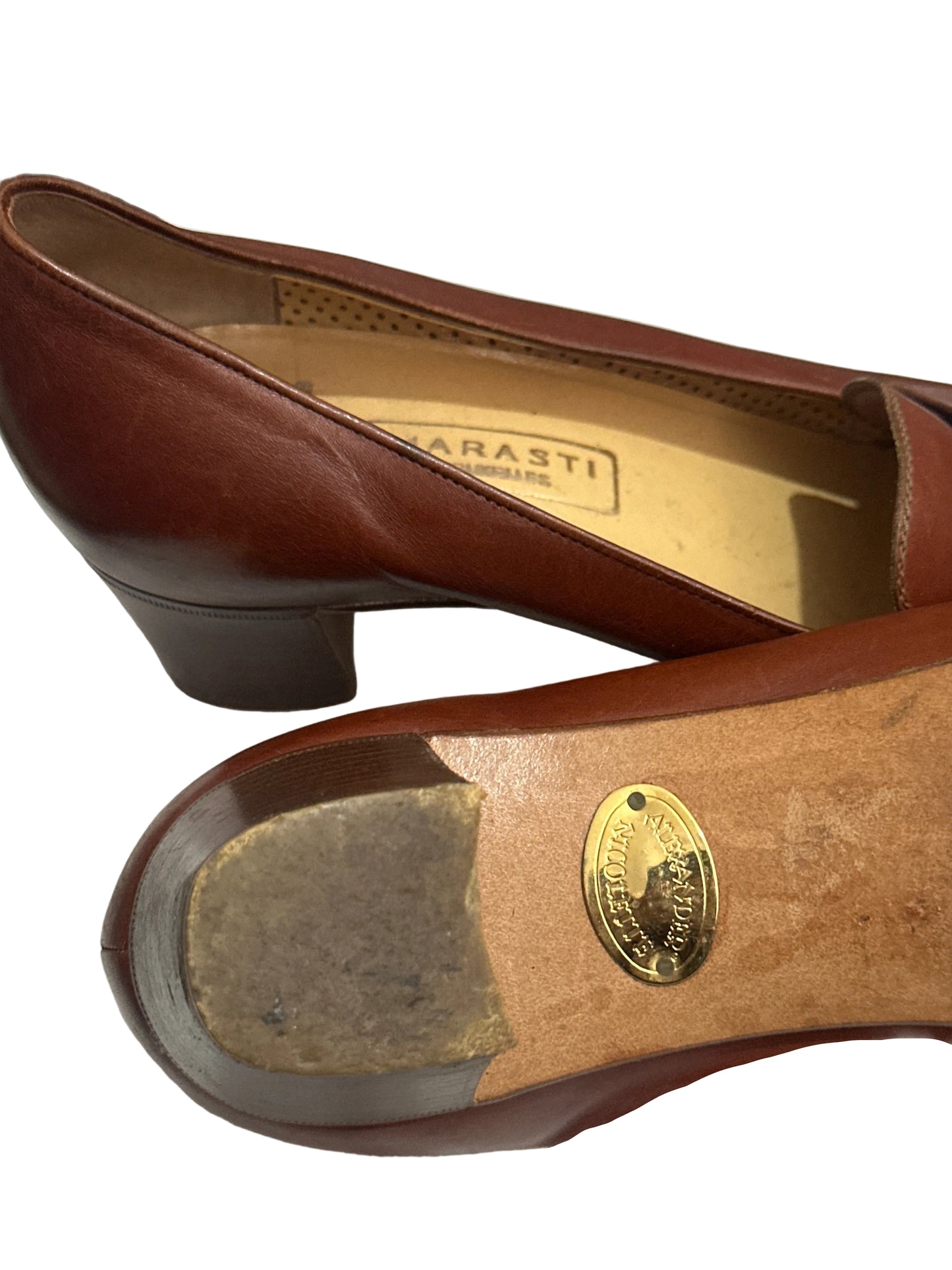 1980s Vintage Marasti Brown Leather Loafer Court Shoes Made in Italy