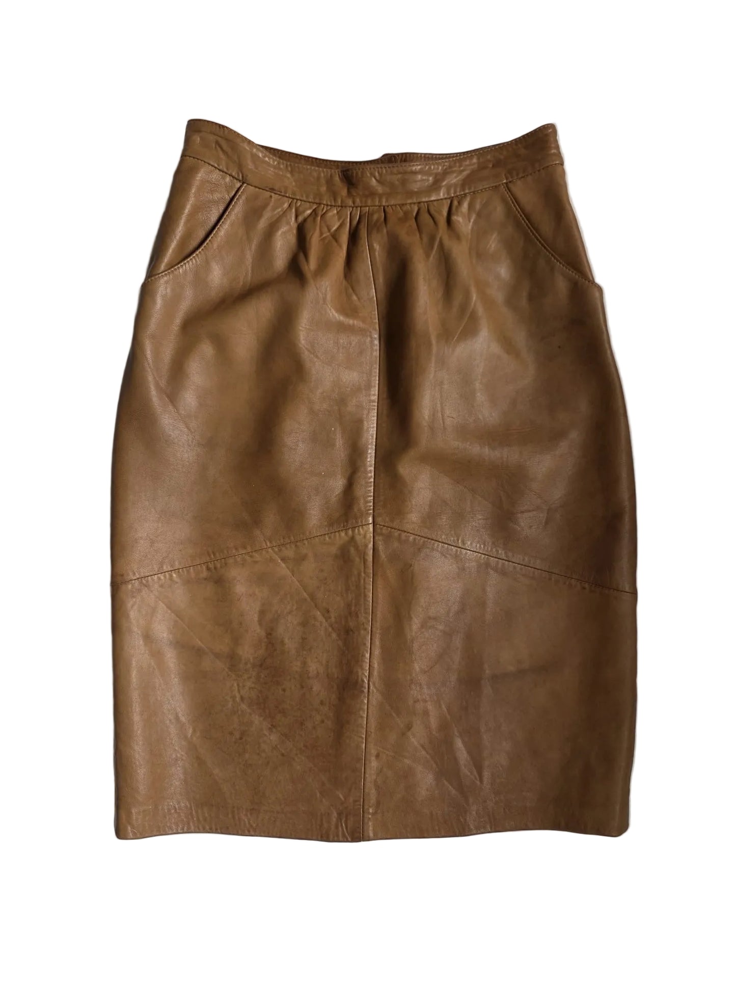 1980s Fritala Finland Soft Leather Midi Skirt Camel Brown Genuine Leather
