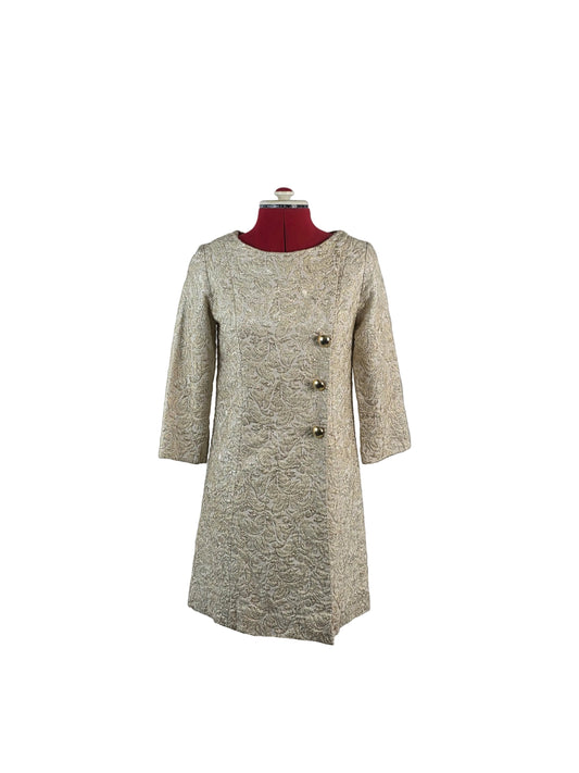 Late 1960s Gold Brocade Mini Coat Dress