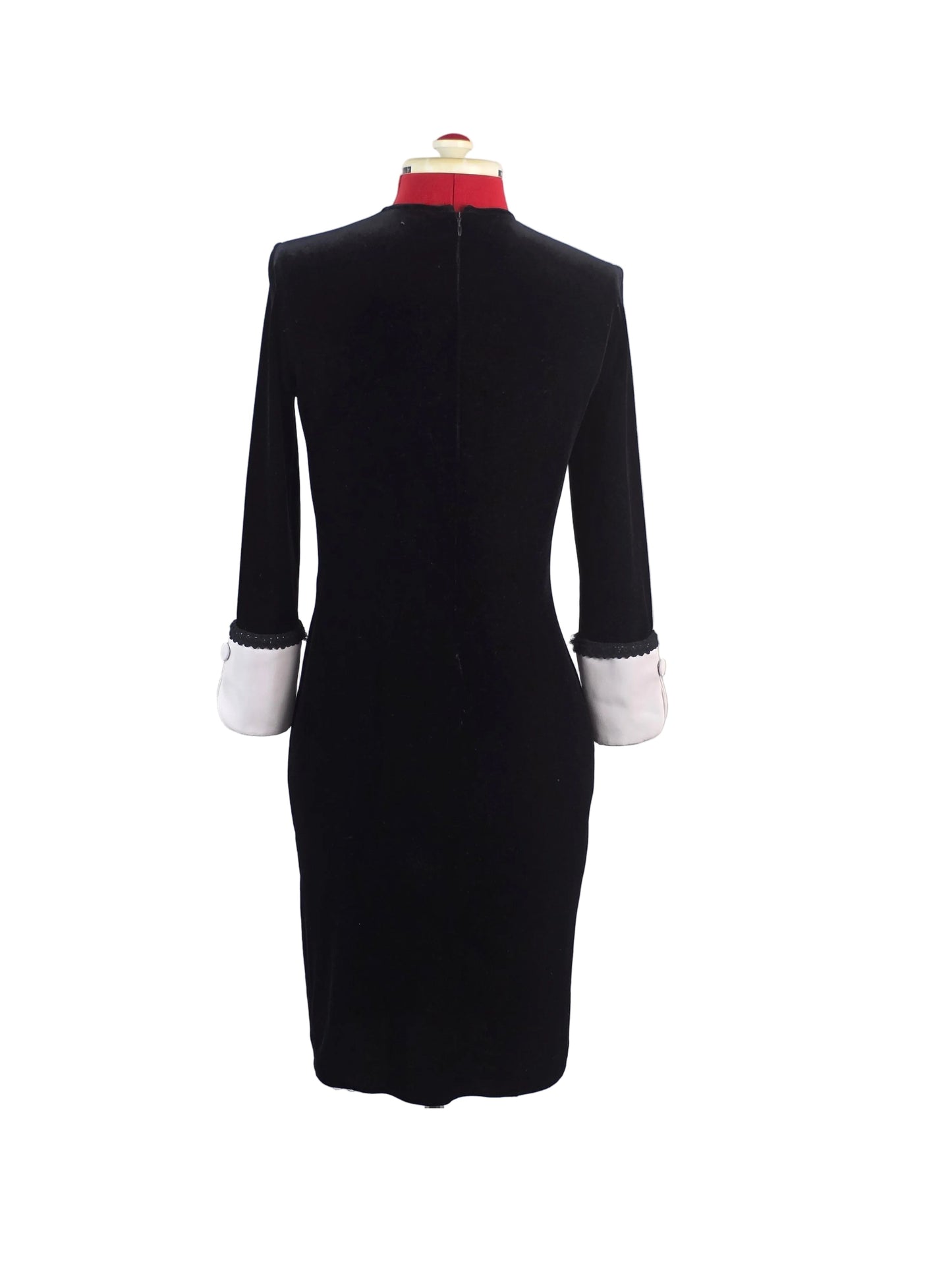 Vintage-inspired Black Velvet Mod Style Dress with Contrast Cuffs