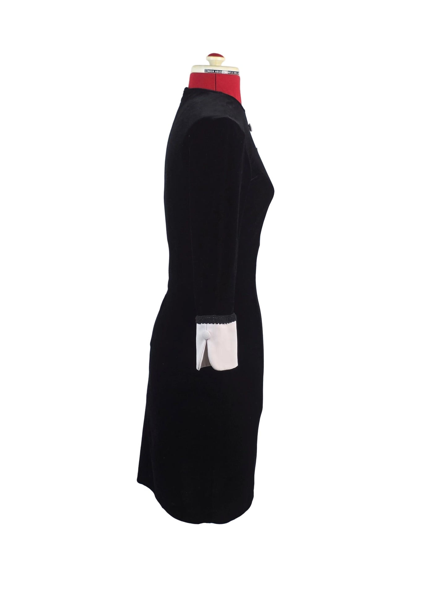 Vintage-inspired Black Velvet Mod Style Dress with Contrast Cuffs