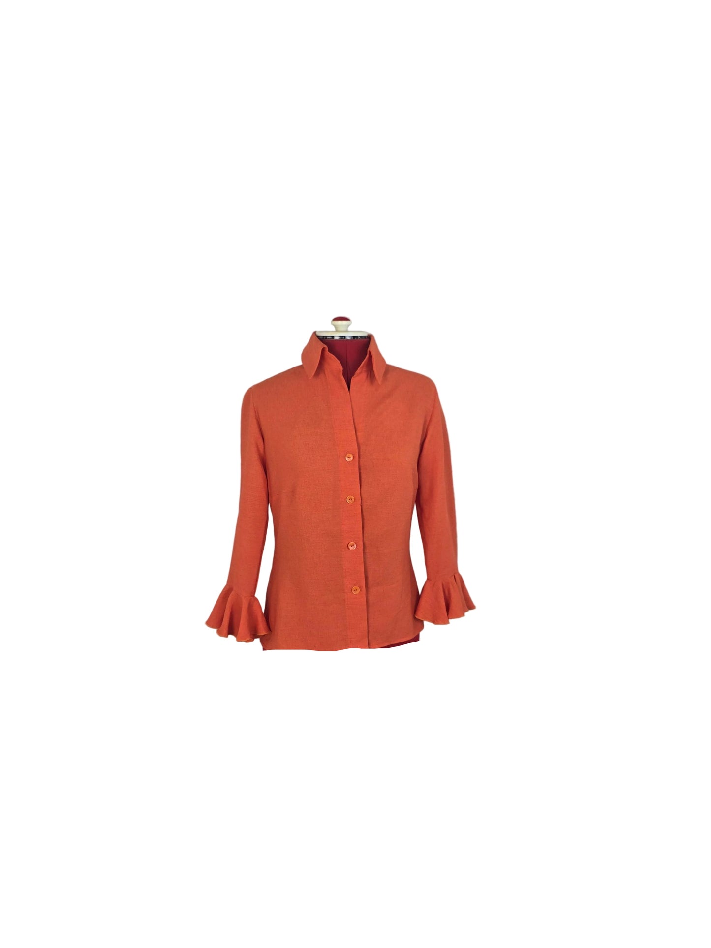 1970s Tailored Burnt Orange Blouse, Flared Cuffs