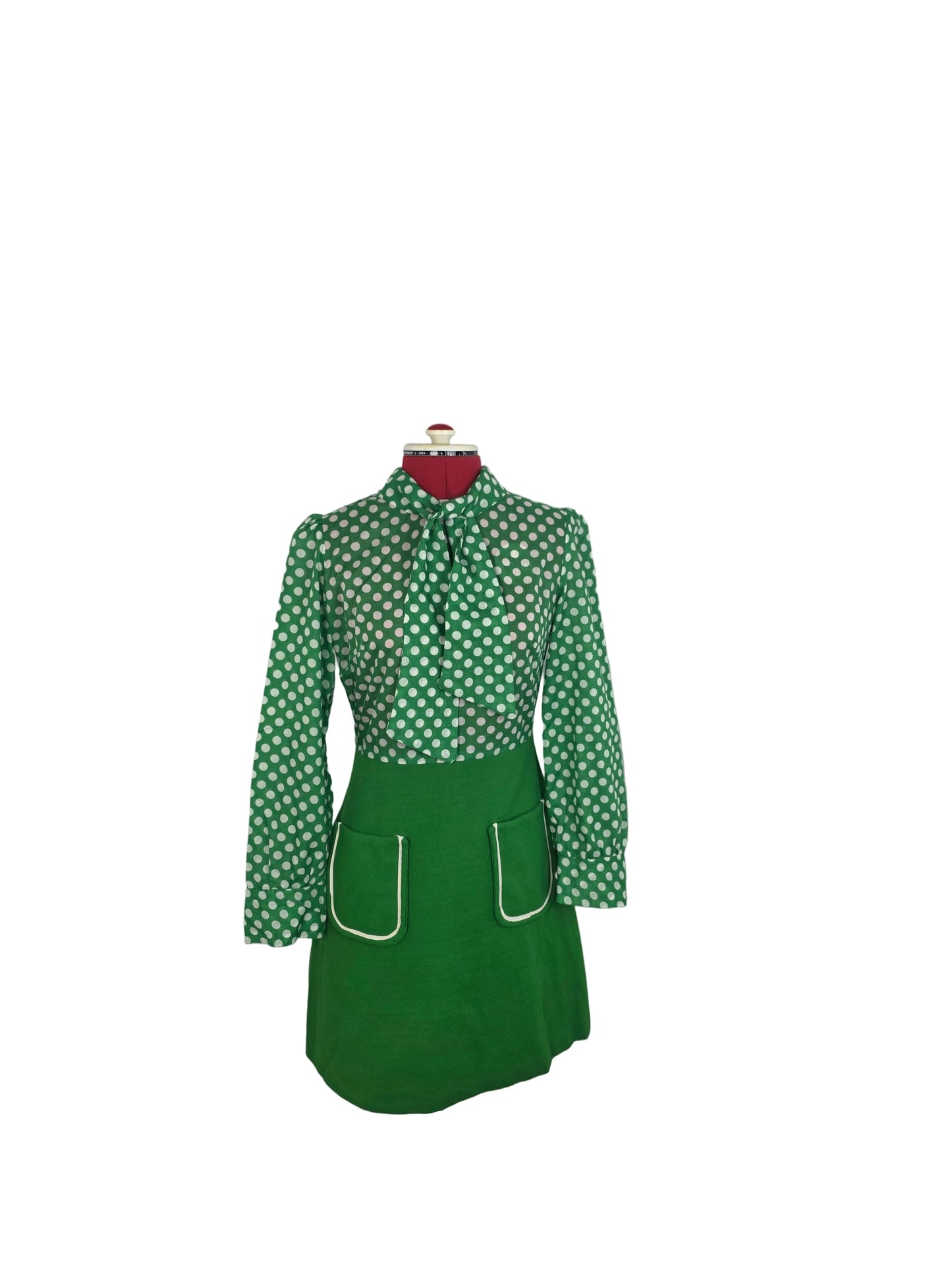 Authentic late 60s / early 70s Mod polka dot mini dress