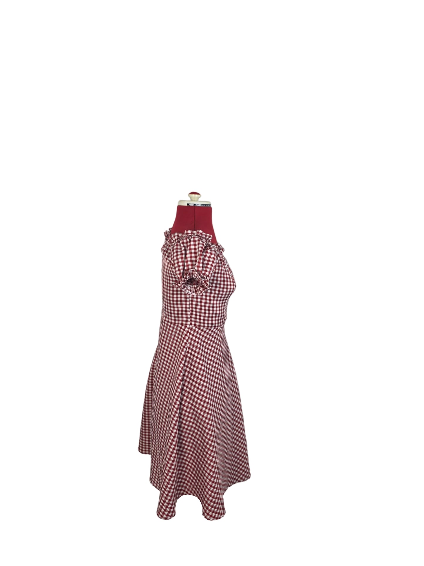 Vintage - inspired Bardot-Style Red Gingham Dress with Puff Sleeves