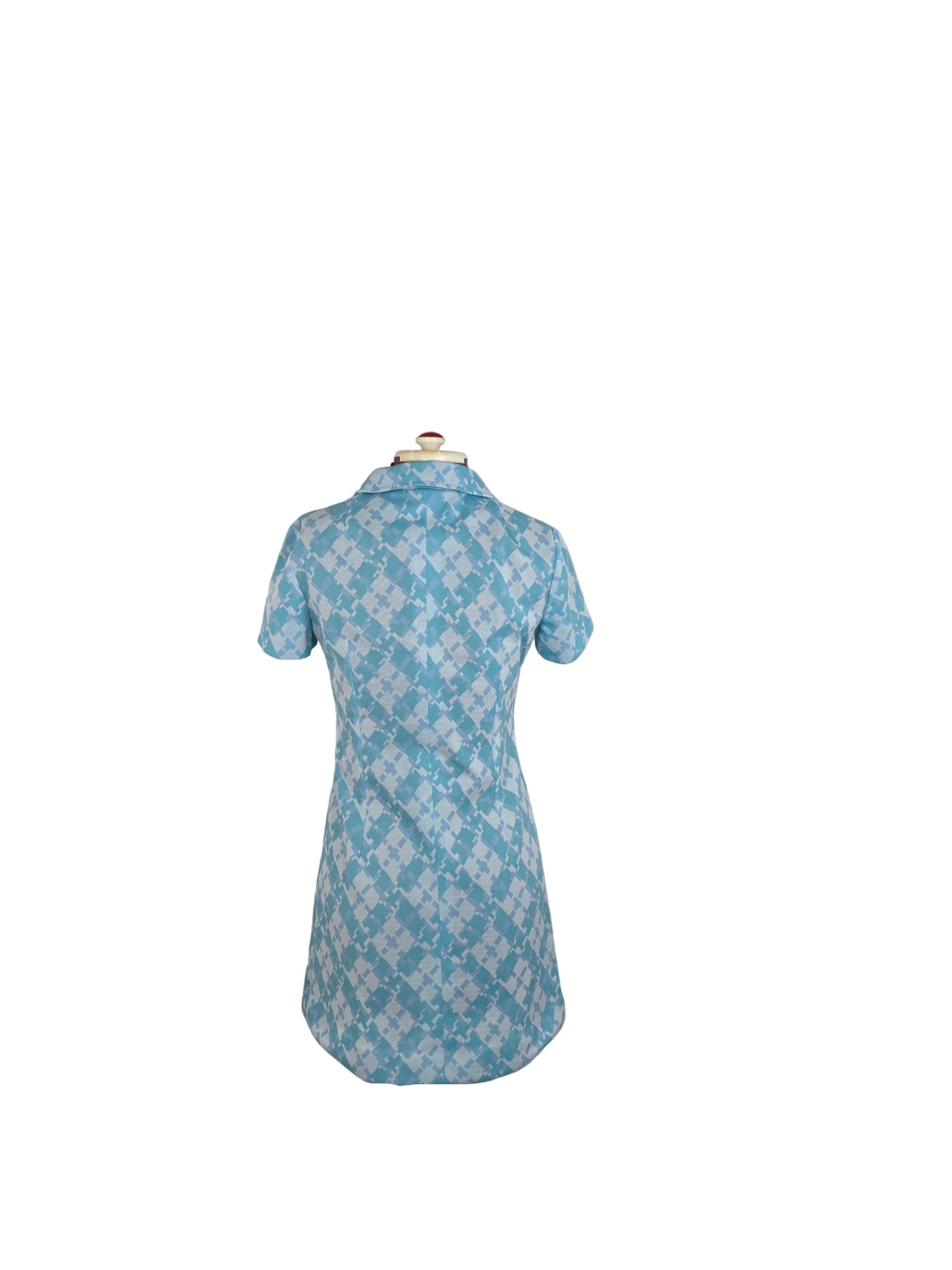 Late 1960s Mod Geometric Crimplene Shirt Dress in Ice Blue EC Konfektion