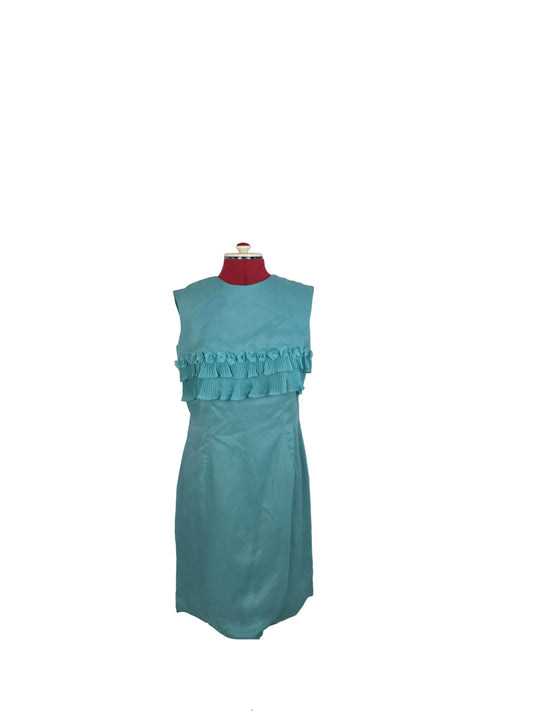 Late 1960s Turquoise Handmade Chiffon Cocktail Dress