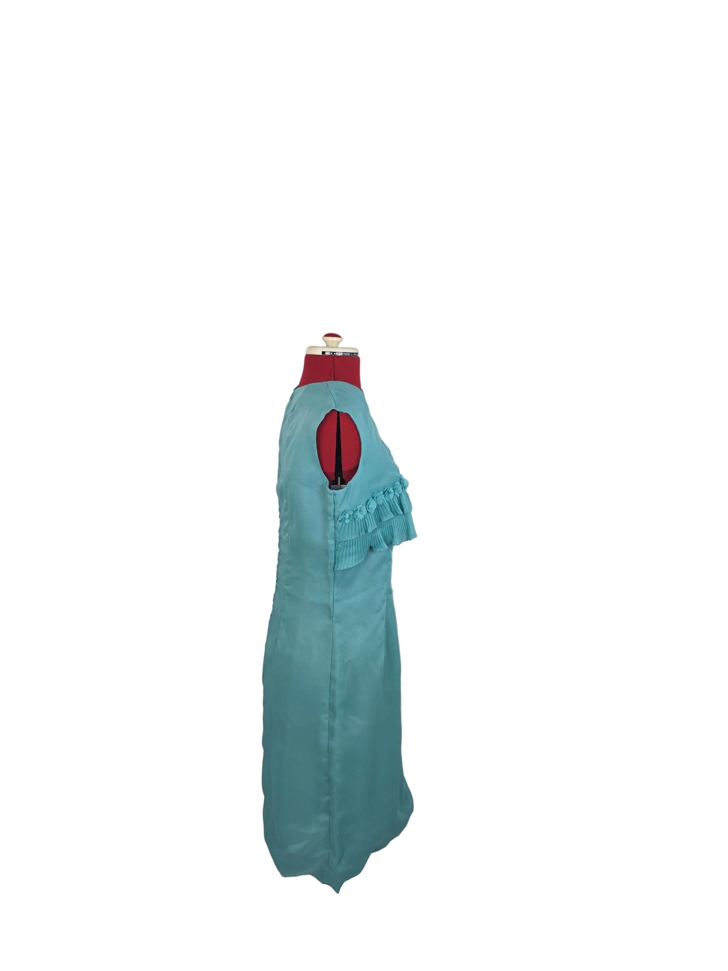 Late 1960s Turquoise Handmade Chiffon Cocktail Dress