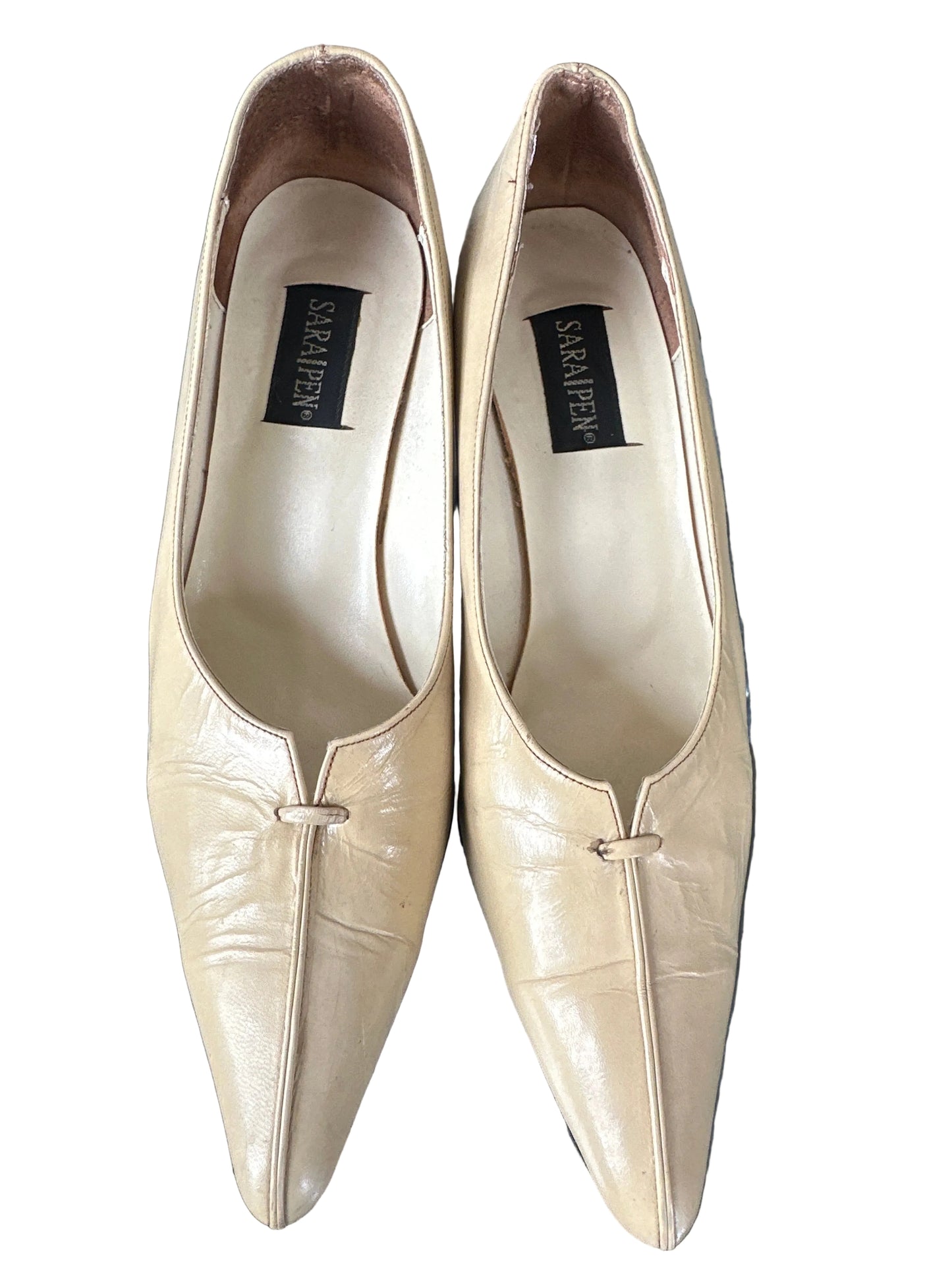 Vintage 1990s Sara Pen Cream Leather Wedge Court Shoes