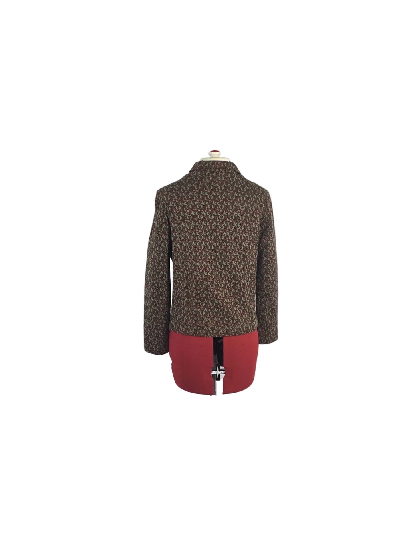 1960s/70s Vintage Brocade Tailored Blazer Olive & Burgundy Pattern