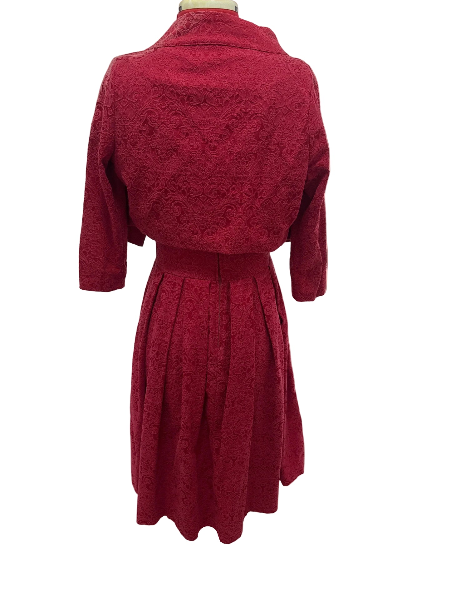 Vintage Inspired by Lindy Bop Burgundy Dress & Cropped Jacket Set UK 10