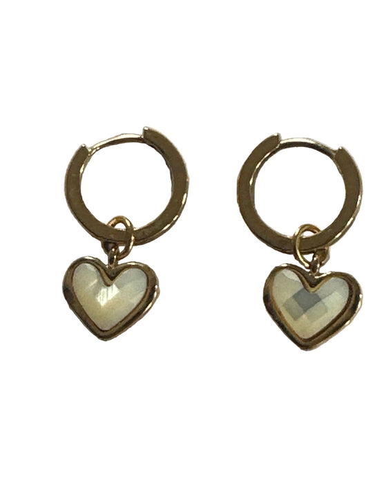 Heart Charm Hoop Earrings,  Gold Tone