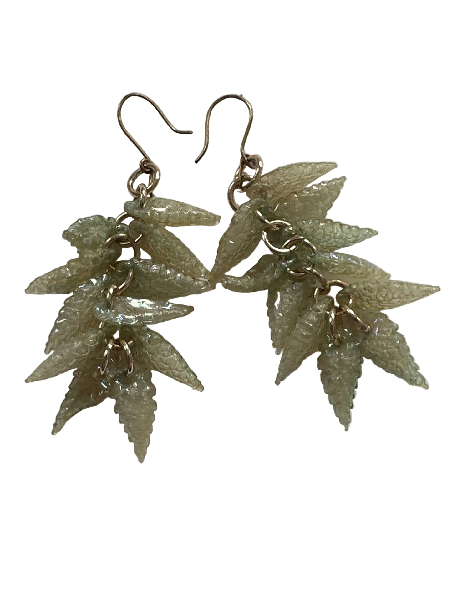 Vintage-Inspired Lucite Frosted Leaf Cluster Drop Earrings