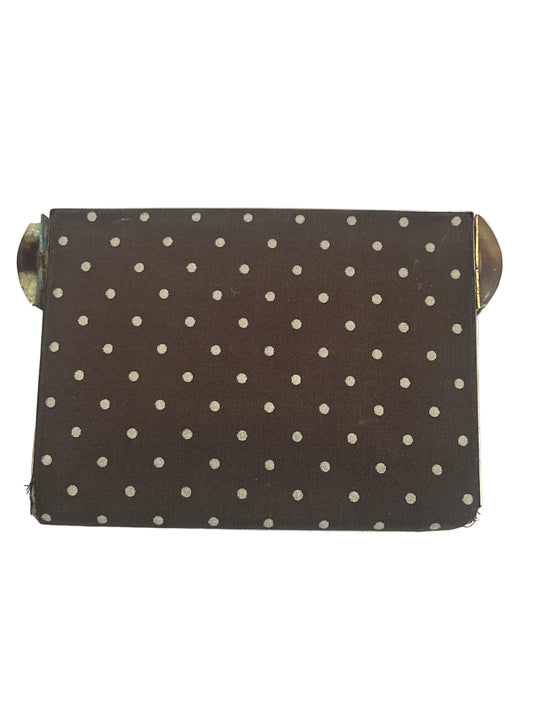1950s Brown Polka Dot Clutch Bag with Original Purse & Mirror
