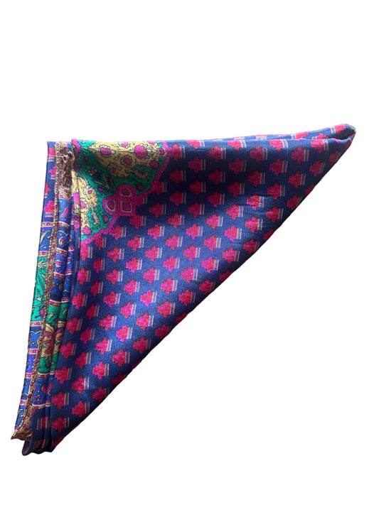 Vintage Floral Border Scarf c.1980s–1990s, Square Fashion Scarf 81 x 81 cm
